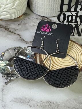 paparazzi Black Woven Half-Moon Hoop Earrings